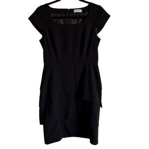 Calvin Klein Black Cap Sleeve Tiered Sheath Dress Size 10 Career Office LBD